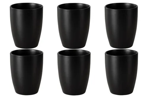HIT Trading Kaffeebecher BRUNCH, Schwarz, 340 ml - 6 tlg. Steingut Tassen, mikrowellengeeignet und spülmaschinenfest, ideal für den modernen Haushalt