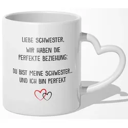 22Feels Tasse Schwester Geschenk Geburtstag Weihnachten Geschwister Mädchen Frauen, Keramik, Made In Germany, Spülmaschinenfest, Herzhenkel weiß