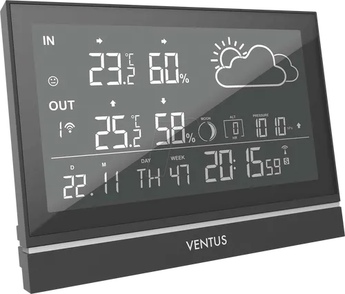 VENTUS W200 - Elegante Wetterstation mit großem Display, lokale Wettervorhersage und drahtlose Sensoren für Innen- und Außentemperatur