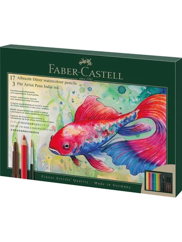 Faber-Castell 217552 Geschenkset Albrecht Dürer & Pitt Artist Pen – 21-teiliges Künstlerbedarf-Set - Vielseitiges 21-teiliges Set für kreative Köpfe: Enthält 17 wasservermalbare Aquarellstifte und 3 hochwertige Pitt Artist Pens für präzise Zeichnungen – ideal für Einsteiger und Profis.