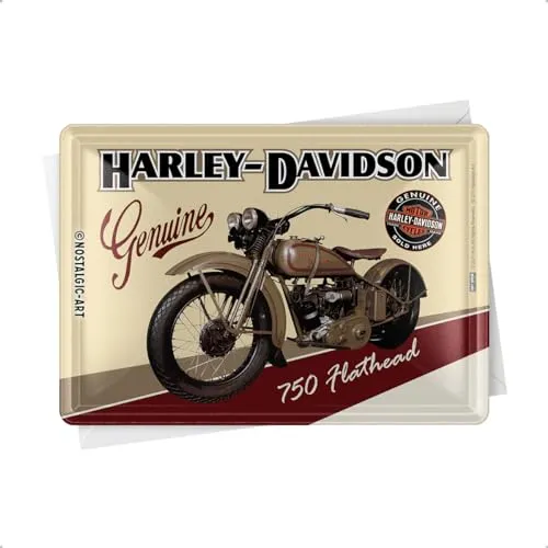 Nostalgic-Art Retro Blechpostkarte, 10 x 14 cm, Harley-Davidson – Flathead – Geschenk-Idee für Biker, Original Lizenzprodukt (OLP), Postkarte aus Metall, Mini-Blechschild als Grußkarte, Werkstatt-Deko