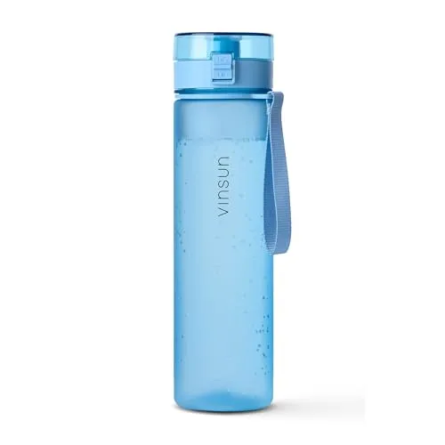 VINSUN Trinkflasche 1L hell blau - auslaufsicher, Kohlensäure geeignet, BPA frei, Tritan, Einhandbedienung - Leichte Wasser Flasche für Sport, Schule, Uni, Fahrrad