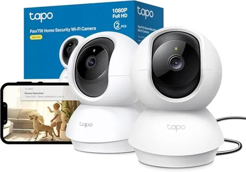 Tapo TP-Link C200P2 360° Überwachungskamera - Überwachungskamera für den Innenbereich mit 1080P Auflösung, Nachtsicht und Bewegungserkennung - ideal für Babys und Haustiere, inklusive 2 Stück für umfassende Sicherheit.