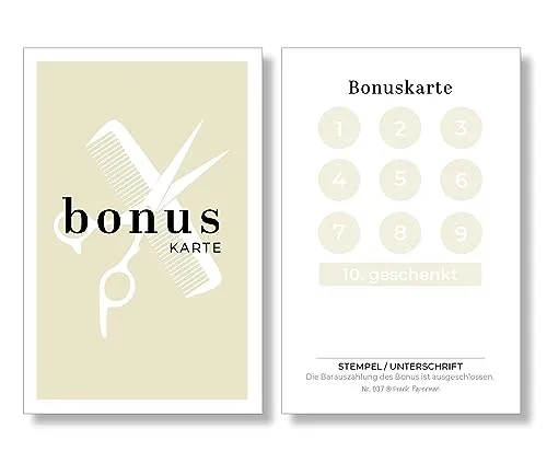 Frank Paperman® | 125x Bonuskarten für Kunden Friseur und Barbershops | 10er Bonus Treuekarten zum Abstempeln | Treuekarten friseur | loyalty card hairdressing salon