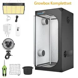 Growbox Komplettset 80x80x160cm mit 100W LED Pflanzenwachstumslampe - Growboxen-Komplettsets mit modernem Design, inklusive 100W Vollspektrum LED-Lampe für optimales Pflanzenwachstum und einfache Montage.