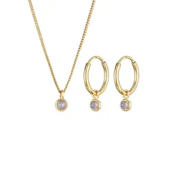 Elli Premium Schmuckset Kette Creolen Labradorite Stein 925 Silber vergoldet