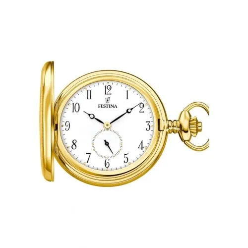 Festina F2029/1 Taschenuhr mit Kette - Taschenuhr für Herren mit elegantem goldfarbenem Edelstahl-Gehäuse, klassischem weißen Ziffernblatt und hochwertiger Erbskette – ideal für stilvolle Anlässe.