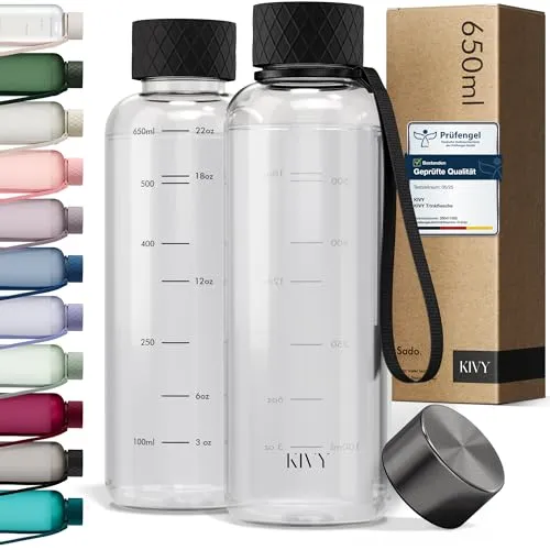 KIVY Trinkflasche 650ml [BPA FREI] Auslaufsicher & Spülmaschinenfest - Wasserflasche für Kinder & Erwachsene - Water Bottle Small - Trinkflasche Klein - Tritan Flasche für Kohlensäure geeignet