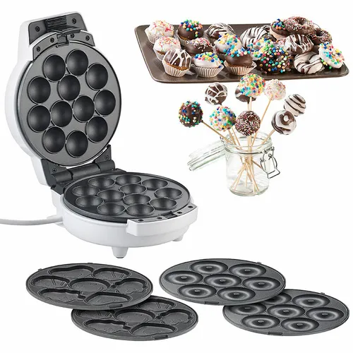 3in1-Donut-, Cupcake- und Cakepop-Maker von Rosenstein & Söhne - Nachtisch- & Donutzubereiter, antihaftbeschichtet für müheloses Backen von Leckereien wie Donuts, Cupcakes und Cakepops.