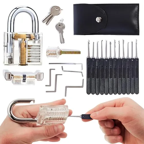 Lock Cowboy Dietrich-Set 30-Teilig - 3 Transparenten Übungsschlössern, Kreditkartengroßes Türöffnungswerkzeug Set - Schlossöffner Werkzeug für Anfänger und Profis, Inklusive Anleitung