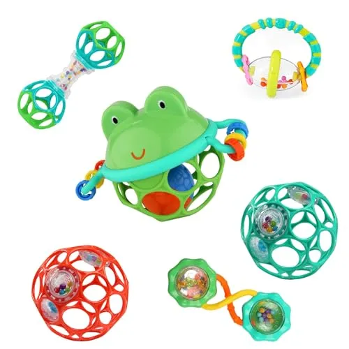 Bright Starts Little Shakers Geschenk-Set - 6 BPA-freie Baby-Rasseln und Beißringe - Kinderwagenketten mit 6 leicht zu greifenden Rasseln und Beißringen, perfekt für Neugeborene ab 3 Monaten. Ideal für unterwegs und leicht zu reinigen!