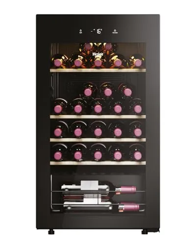 Haier HWS34GGH1 Weinkühlschrank - Weinkühlschrank für 34 Flaschen mit 5 Regalen, energieeffizient und ideal für Weinliebhaber, die ihren Wein optimal lagern möchten.