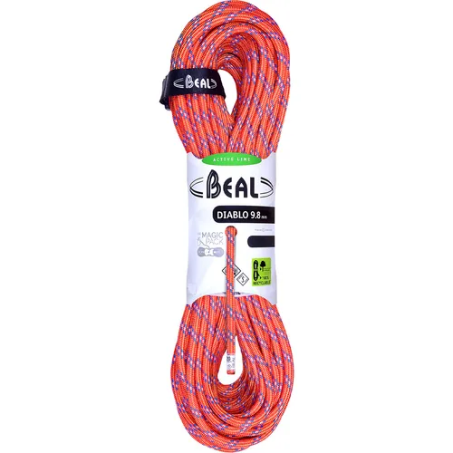Beal Diablo 9,8 mm UNICORE red 60 m - Kletterausrüstung - Das Beal Diablo 9,8 mm UNICORE ist ein leichtes und langlebiges Einfachseil, ideal für Fels- und Hallenklettern, mit innovativer UNICORE-Technologie für optimale Handhabung und Schutz vor Wasser und Schmutz.