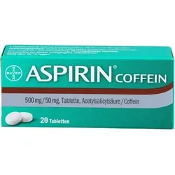 Aspirin Coffein 20 ST - Schmerzmittel mit Coffein - Praktische 20 Tabletten für schnelle Linderung von leichten bis mäßig starken Schmerzen. Ideal bei Kopfschmerzen und Zahnweh, unterstützt durch die belebende Wirkung von Coffein.