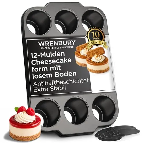 Wrenbury Mini Käsekuchenform 12er – Antihaft Karbonstahl für perfekte Törtchen - Entdecken Sie die Wrenbury Mini Käsekuchenform mit 12 Mulden und herausnehmbaren Böden. Ideal für Mini-Cheesecakes, Muffins und mehr – gleichmäßige Backergebnisse dank hochwertigem Karbonstahl. Spülmaschinenfest und ofenfest bis 230°C!