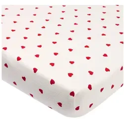 Meyco Baby Spannbettlaken Sweet Heart White/Red, Jersey, Gummizug: Rundum, 75x95cm 75 cm x 95 cm