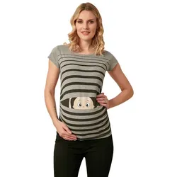 Witzige süße Umstandsmode T-Shirt mit Motiv Schwangerschaft Geschenk - Kurzarm (Grau, X-Large)