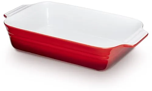 KHG Auflaufform mittelgroß 34 cm mit 1,75 Liter in Rot für 3-4 Personen | Ofenform aus Keramik Steingut rechteckig & kratzfest | Backform für Lasagne Tiramisu Aufläufe & mehr