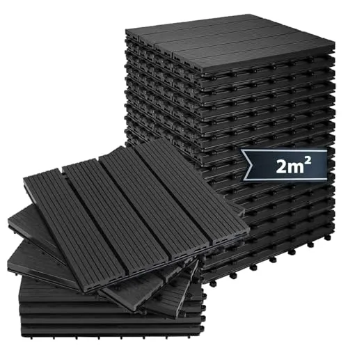 Montafox WPC Fliesen 30 x 30 cm - 22 Stück Anthrazit für Terrasse und Balkon - Gestalten Sie Ihre Terrasse oder Ihren Balkon mit den langlebigen WPC Fliesen. Dank des praktischen Klicksystems einfach zu verlegen, wetterbeständig und pflegeleicht – ideal für jeden Außenbereich.
