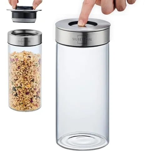 SILBERTHAL Vorratsglas 1300 ml mit Klickdeckel - Praktisches Vorratsglas aus Glas und Edelstahl, luftdicht und geschmacksneutral. Ideal zur sicheren Aufbewahrung von Lebensmitteln. Spülmaschinengeeignet für einfache Reinigung.