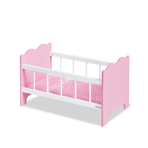 Pinolino Puppenbett Jasmin, Rosa & Weiß - Puppenmöbel für kleine Puppenmamas, charmantes Gitterbett mit hübschem Herzchen-Bettzeug, ideal für Kinder von 2 bis 9 Jahren.
