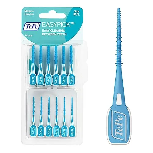 TePe EasyPick Dental Picks M-L, Blau - 36 Stk. für effiziente Zahnreinigung - Interdentale Zahnseidesticks für die gründliche Reinigung zwischen den Zähnen. Benutzerfreundlich und langlebig, ideal für kleine Zahnlücken. Inklusive praktisches Reiseetui für die Mundpflege unterwegs.