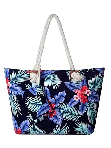 DonDon Strandtasche XXL mit Reißverschluss - Stylische Umhängetasche für Damen - Damen-Shopper mit reißfestem Innenfutter und strapazierfähigem Außenmaterial, ideal für den Strand oder Alltag – inklusive praktischer Mini-Tasche für optimale Organisation.
