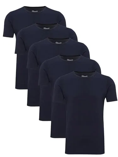 Yazubi 5er Pack Herren T-Shirt Basic Blau, XL - Hochwertiges 5er Set Herren T-Shirts in Dunkelblau. Ideal für jeden Anlass, bequem und atmungsaktiv dank hohem Baumwollanteil. Mit praktischem Aufdruck statt kratzendem Etikett für höchsten Tragekomfort.