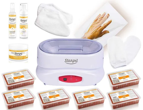 Kosmetex Paraffinbad Starpil Paraffin Kit, Paraffinerwärmer, Paraffin und Kosmetik im Set