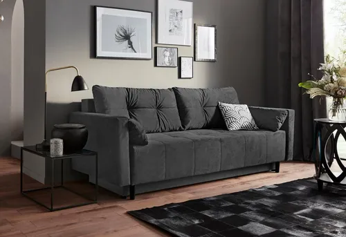 Luxus Schlafsofa COLLECTION AB "Solar", grau, 225cm - Sofas mit komfortablem Federkern und Bettfunktion. Ideal für kleine Räume, bietet es zusätzlichen Stauraum im Bettkasten und hohen Sitzkomfort.