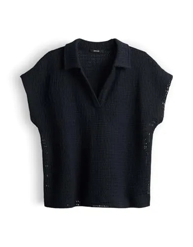 OPUS Damen Kurzarmshirt | Poloshirt in Häkeloptik Coal Blue, Größe 36 - Das OPUS Damen Kurzarmshirt vereint Eleganz und Komfort. Mit seiner lockeren Passform und dem zeitlosen Design ist es ideal für jeden Tag. Hergestellt aus hochwertigem Jersey für ein angenehmes Tragegefühl.