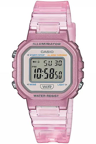 Casio Collection Armbanduhr Digitaluhr LA-20WHS-4AEF - Rosa/Grau - Digitaluhr mit LED-Beleuchtung, Stoppfunktion und Tagesalarm. Leichtes und flexibles Resin-Armband für optimalen Tragekomfort. Ideal für sportliche Aktivitäten und den Alltag.