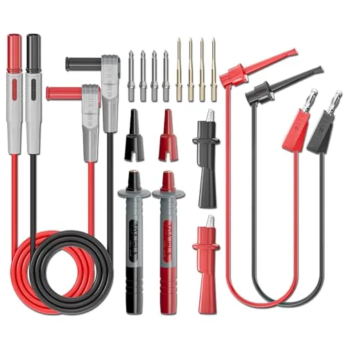 Cleqee Multimeter Messleitungen Kit 18 Stück Elektronische Prüfspitze Zubehör mit Krokodilklemmen Bananenstecker zu Testhaken Clips Draht austauschbar Präzision scharfe Sonden Set