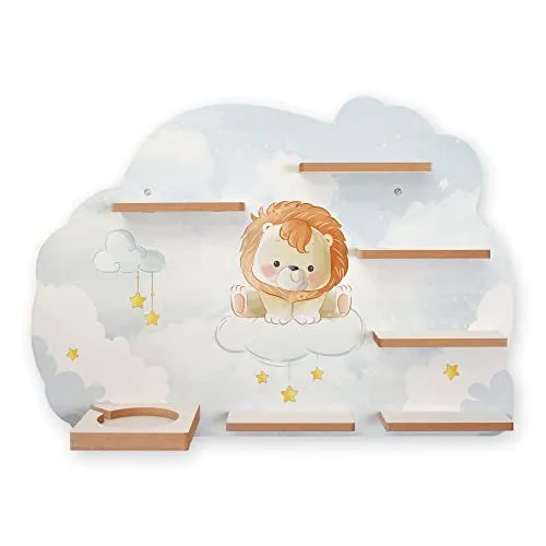 Regal „Kleiner Löwe“ für Toniebox und Tonies - Bezauberndes Kinderzimmerregal aus strapazierfähigem MDF, inkl. 40 Metallplättchen für magnetische Befestigung der Tonies; ideal für Ordnung und Übersicht im Spielzimmer!