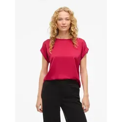 Vila Kurzarmshirt VIELLETTE S/S SATIN TOP - NOOS in Rot, Größe L (40) - Modisches Kurzarmshirt aus 100% Polyester mit Satin-Optik. Bequem im regular fit, ideal für vielseitige Outfits. Pflegeleicht und maschinenwaschbar.