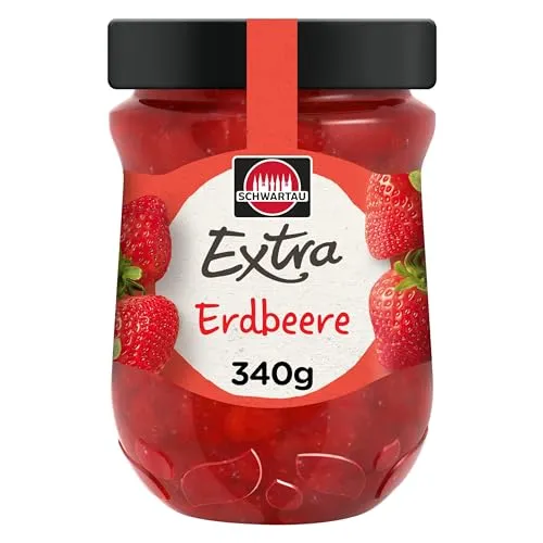 Schwartau Extra Erdbeere Konfitüre, 340 g - Brotaufstrich mit vollem Erdbeergeschmack und feinen Fruchtstückchen, ohne Zusatzstoffe für einen genussvollen Start in den Tag!