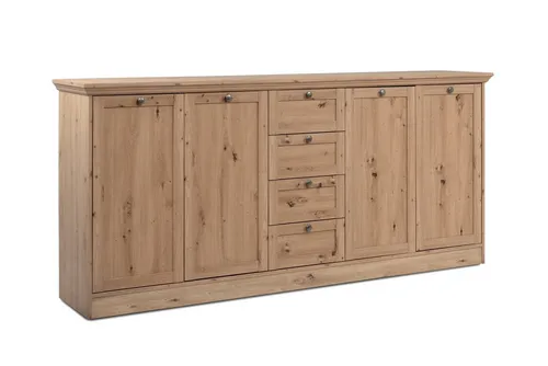 Anrichte Timber Landhaus - 4 Türen & 4 Schubladen in Artisan Eiche - Kommode im Landhausstil mit viel Stauraum. 4 Drehtüren, 4 Schubladen und pflegeleichte Oberfläche aus melaminbeschichtetem Holzwerkstoff.
