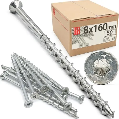stk. Set Schrauben für Porenbeton 8x160 mm - Verzinkter Stahl mit Senkkopf - Langlebige Schrauben aus verzinktem Stahl für Innen- und Außenanwendungen. Ideal für Ytong und Gasbeton. Einfache Montage ohne Dübel – perfekt für schnelle Befestigungen.