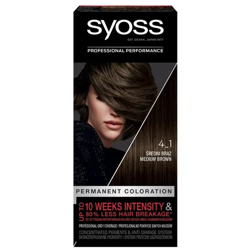 Syoss Permanent Color 4_1 Medium Brown - Haarfarben für Damen, intensive Farbnuance und leuchtender Glanz, ideal zum zuverlässigen Verdecken von grauem Haar.