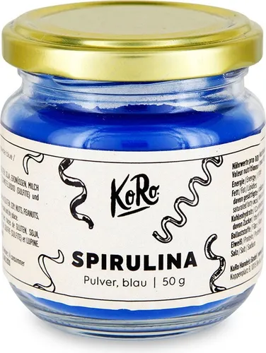 KoRo - Spirulina Pulver blau 50 g - Pflanzliches Ergänzungsmittel Spirulina, farbintensiv für kreative Rezepte und hitzebeständig bis 70°C, proteinreich mit 46g pro 100g – ideal für Smoothies und Bowls.