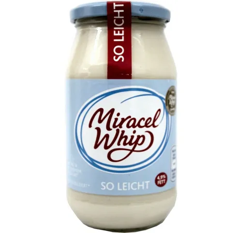 Miracle Whip So Leicht Salatcreme mit Joghurt, fettarm, 500 ml - Fettarme Salatcreme mit Joghurt für frische, kalte Gerichte. Ideal für Salate und Dressings, überzeugt durch cremige Konsistenz und milden Geschmack.