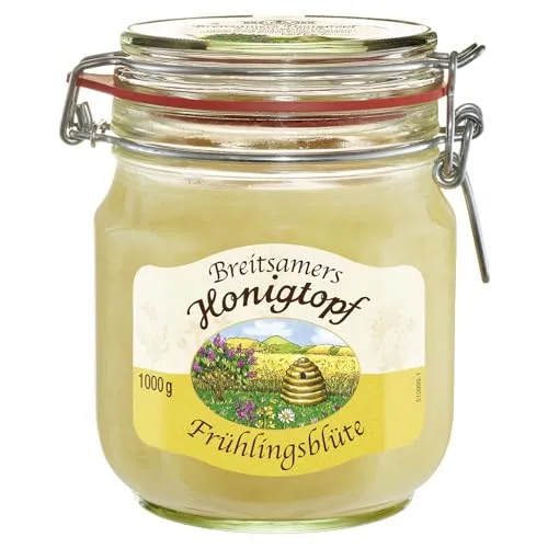 Breitsamer Honig Frühlingsblüte 1.000g - Cremiger Honig im traditionellen Bügelglas - BROT-AUFSTRICHE - Zart-cremiger Frühlingsblütenhonig im handwerklich gefertigten Bügelglas, ideal für das Familienfrühstück und zum Backen.