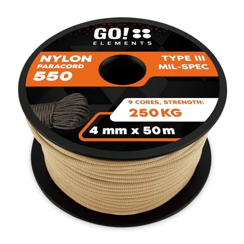 Paracord 550 Typ III - Reißfestes Nylonseil für Outdoor & Handwerk - Hochwertige 100% Nylonschnur mit 11 Kernen, ideal für Outdoor-Aktivitäten und Handwerk. Witterungsbeständig und auf praktischer Spule für einfache Handhabung. Max. Belastbarkeit: 250 kg.