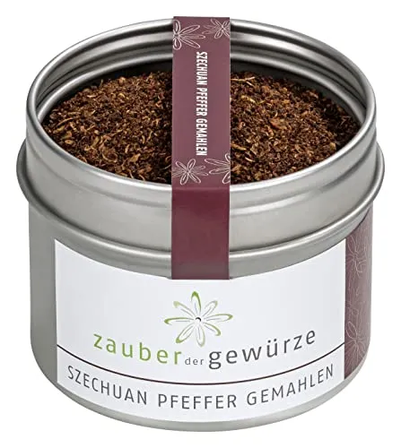 Zauber der Gewürze Szechuan Pfeffer gemahlen, Szechuanpfeffer handgepflückt mit exotischem Duft und zitroniger Note - idealer Begleiter der asiatischen Küche, Top-Qualität, 50 g
