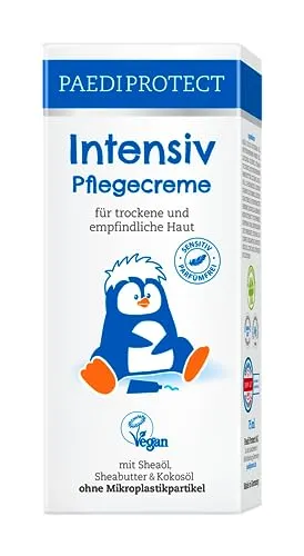 PAEDIPROTECT Intensiv Pflegecreme 75ml, spendet Feuchtigkeit bei trockener & gereizter Haut, lindert Juckreiz und beugt Entzündungen vor, parfümfreie Baby Creme für Gesicht, Körper & Hände, vegan