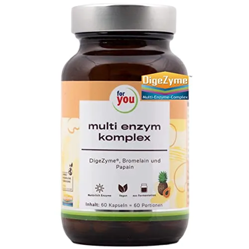for you Multi Enzym Komplex – 60 Kapseln mit DigeZyme® Multienzymen, Alpha-Amylase, Protease, Cellulase, Lactase & Lipase plus Bromelain & Papain