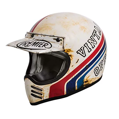 Premier HELM MX BTR 8 BM - Weiß/Rot/Blau, Größe S - Motorradhelm mit abnehmbarem, waschbarem Innenraum und 5 Jahren Garantie. Hochwertiges Material aus Dyneema, Carbon und Aramidic - Epoxidharz für optimalen Schutz.