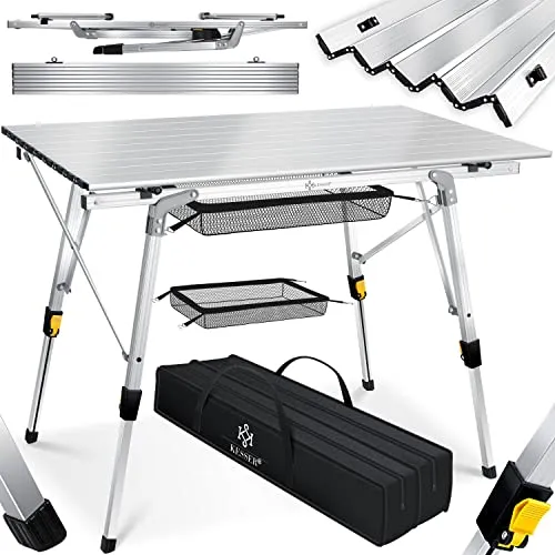 KESSER® Campingtisch faltbar - Aluminium Klapptisch mit Höhenverstellung und Tragetasche - Camping-Möbel mit stabiler, höhenverstellbarer Tischplatte, belastbar bis 30 kg. Ideal für flexible Nutzung beim Camping, leicht zu transportieren und schnell auf- und abbaubar.