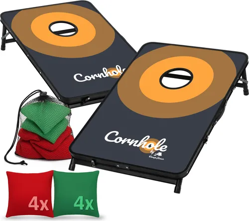 CampFeuer Cornhole Spiel Set – Offizielles Outdoor Wurfspiel - Bean Bag Spielsets mit 2 stabilen Boards und 8 Wurfsäckchen für unvergesslichen Spielspaß im Garten, beim Camping oder am Strand. Ideal für alle Altersgruppen und einfach zu transportieren!
