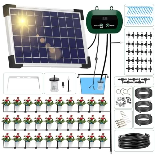 YAHAMOO Solar Bewässerungssystem 300 - Automatische Bewässerung für Pflanzen - Tröpfchenbewässerungsbausätze mit 300 automatischen Bewässerungsmodi, betrieben durch Solarenergie, ideal für bis zu 30 Topfpflanzen und ohne laufende Kosten.
